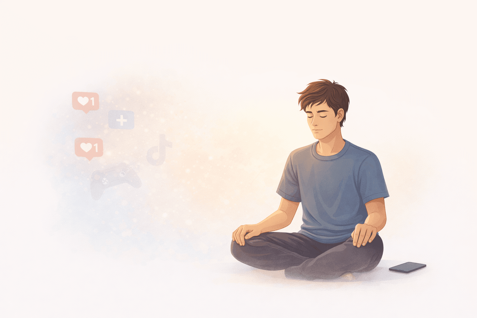 Dopamine detox for beginners showing a calm reset from phone addiction
