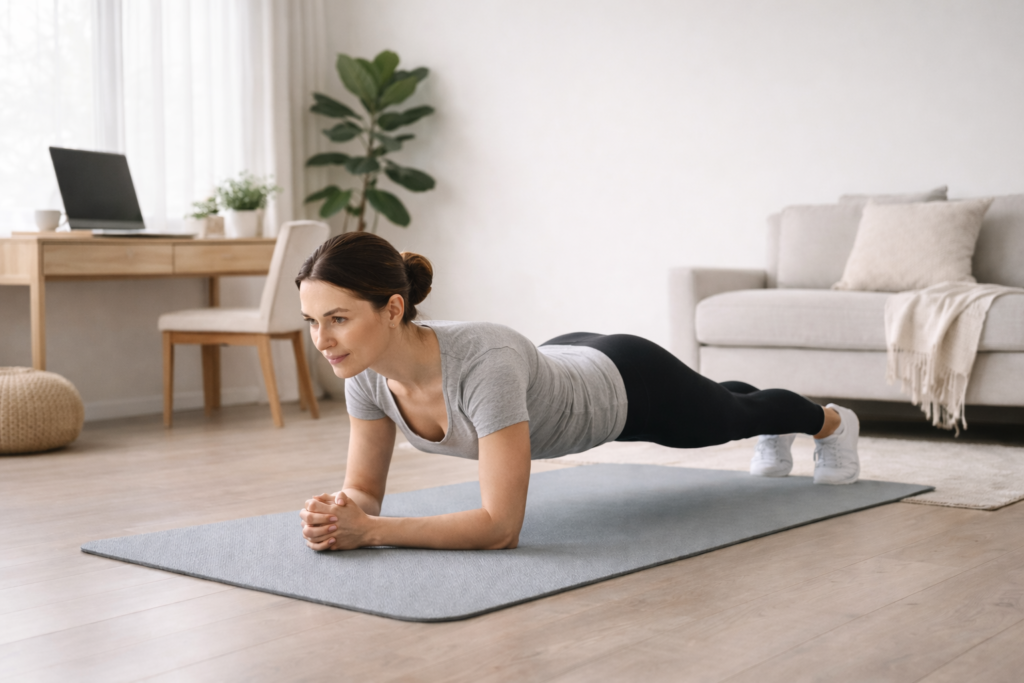 Strength training benefits for busy people exercising at home