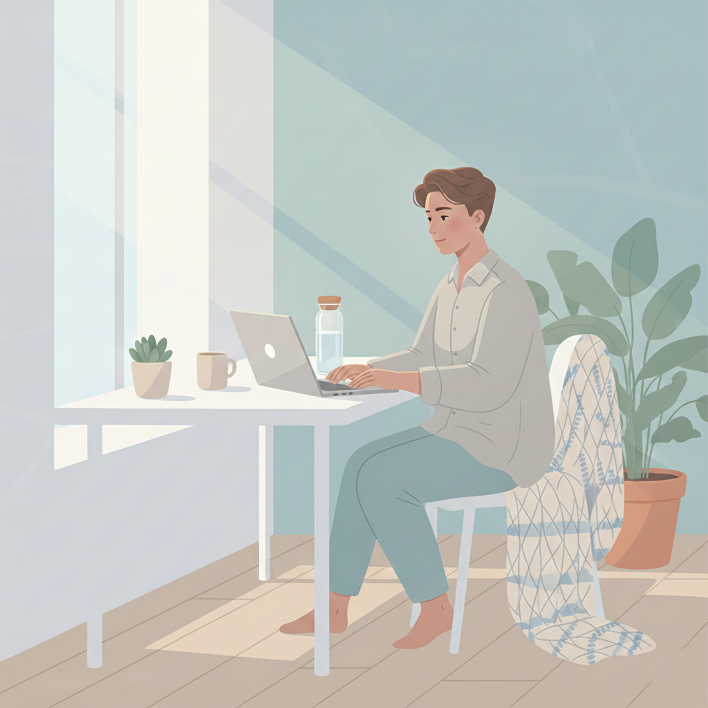 Drinking water while working to improve energy levels and mental focus