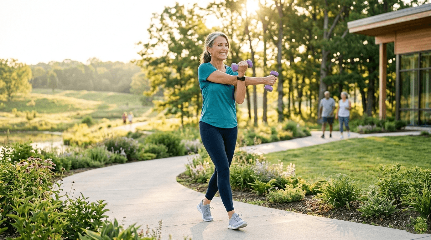 Active adult over 50 improving metabolism naturally with light exercise