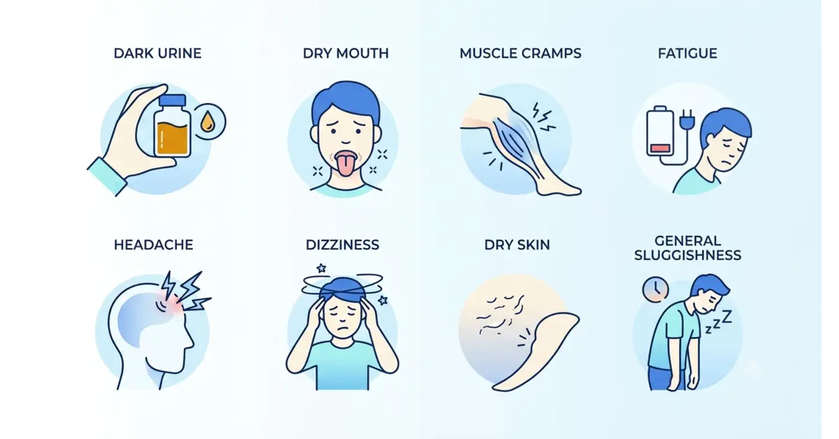 Simple illustrated checklist of common dehydration symptoms