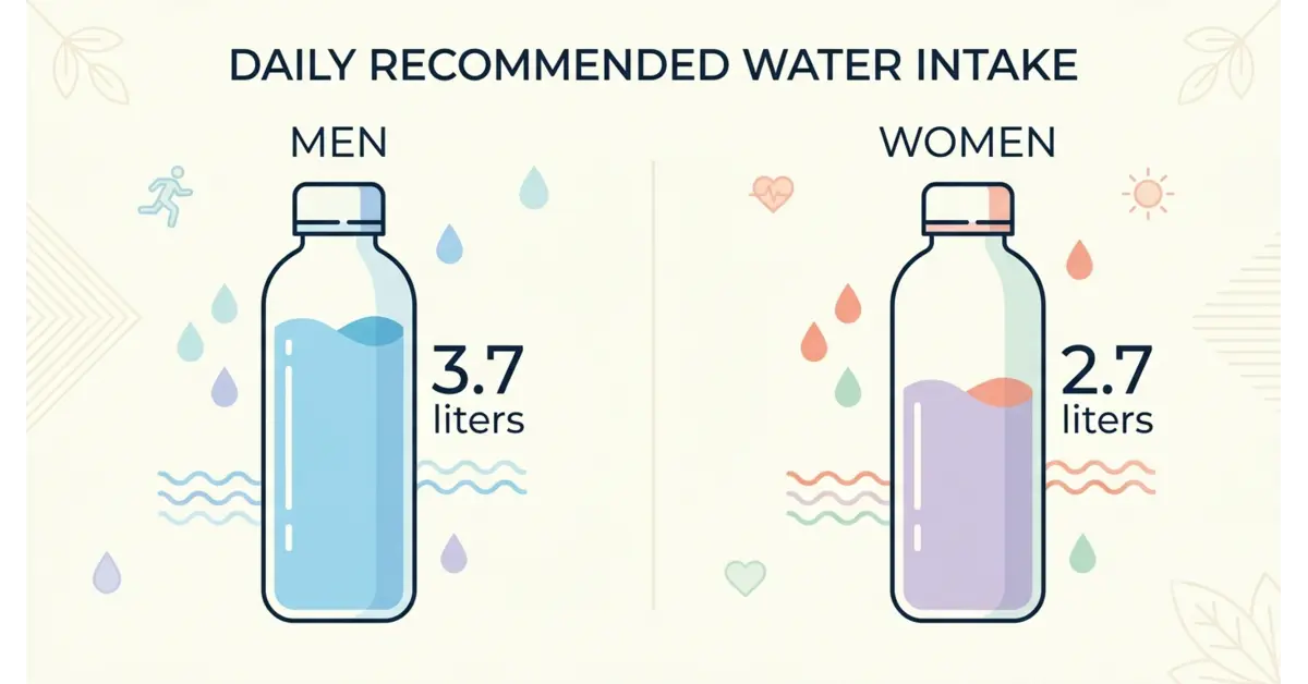 Simple comparison graphic of daily water needs for men and women